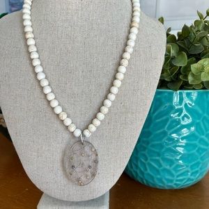 Color by Amber Ivory Beaded necklace with drop pendant, great condition